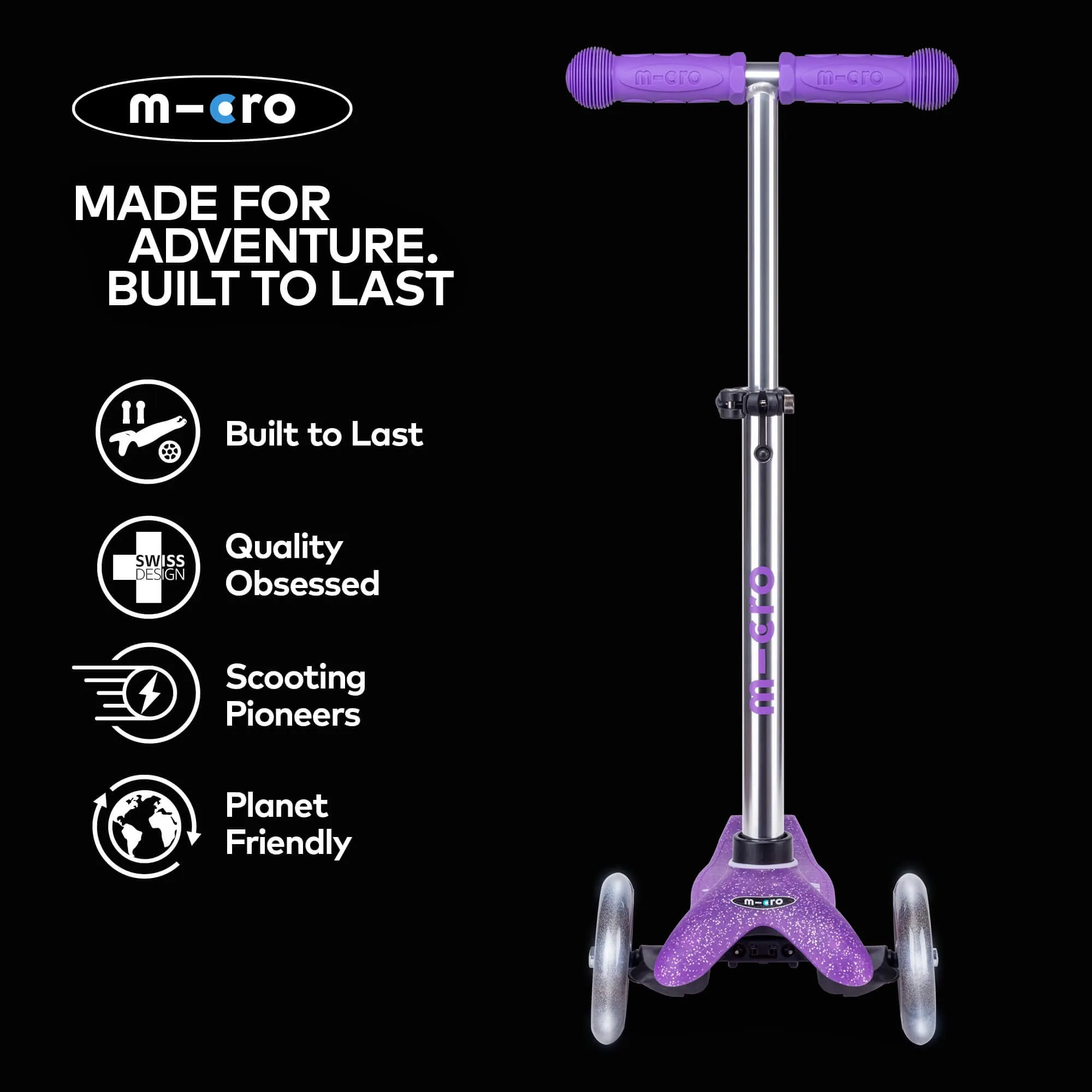 Micro Scooters Glitter Mini Micro Scooter Deluxe LED - Purple