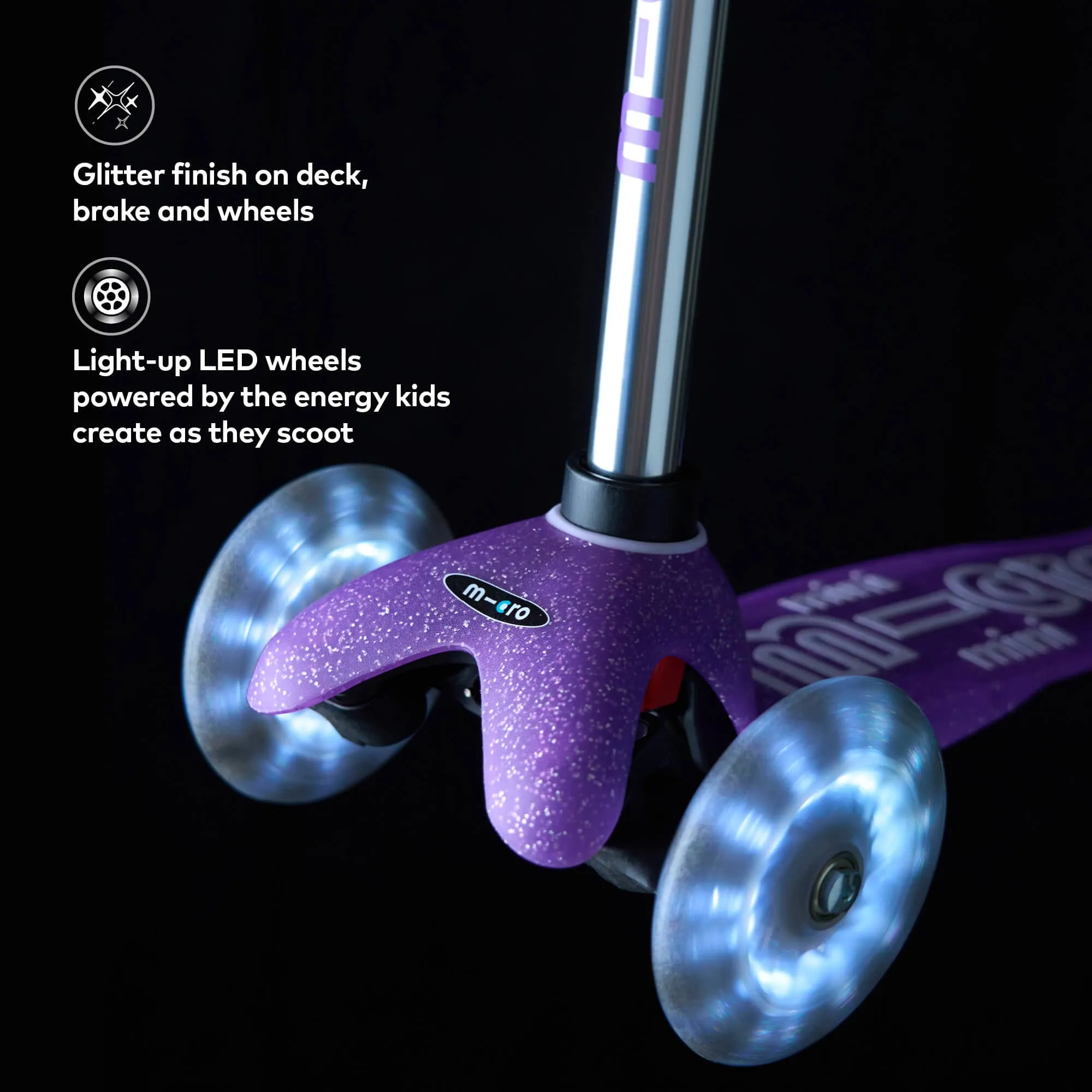 Micro Scooters Glitter Mini Micro Scooter Deluxe LED - Purple