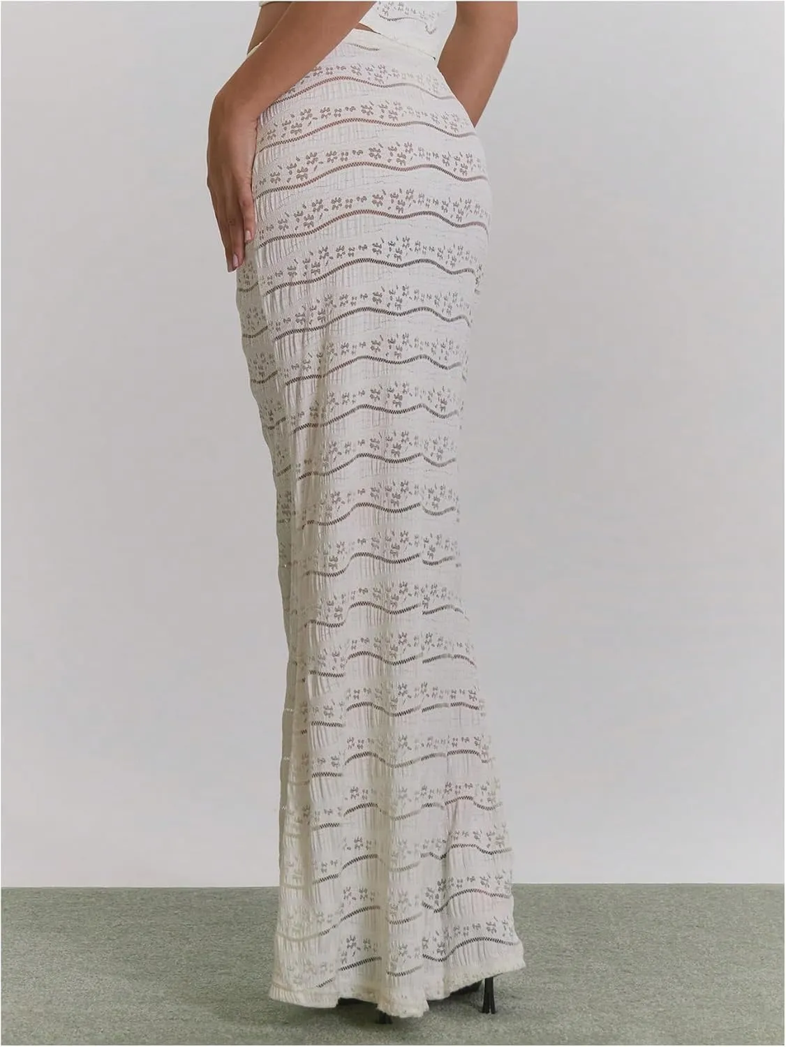 Milumia Women's Hollow Out Knitted Maxi Skirt Boho Low Waist Sheer Summer Long Skirts