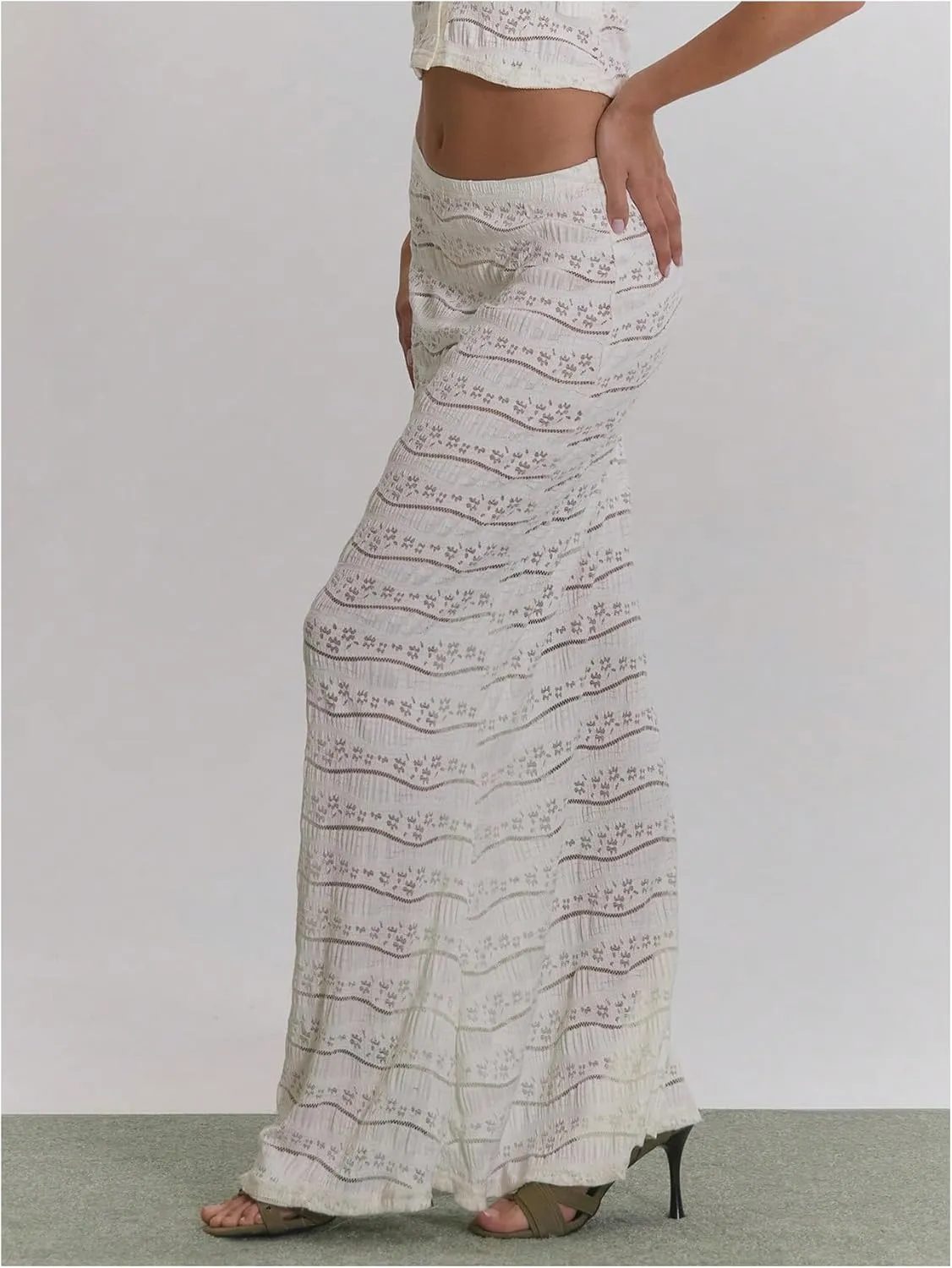 Milumia Women's Hollow Out Knitted Maxi Skirt Boho Low Waist Sheer Summer Long Skirts
