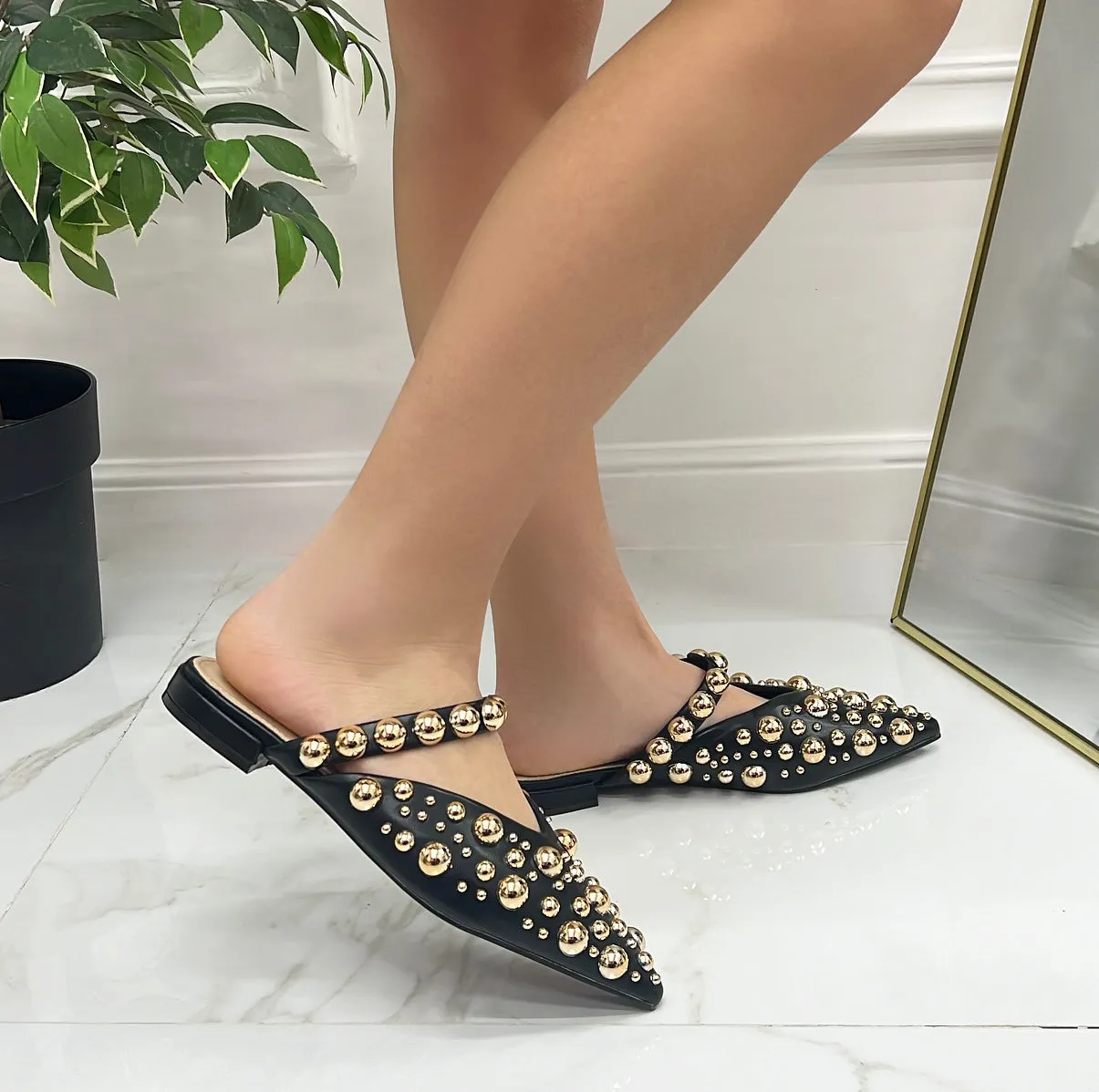 Morgan - Sabot Slippers Donna Punta Scarpe Borchie Casual Nero