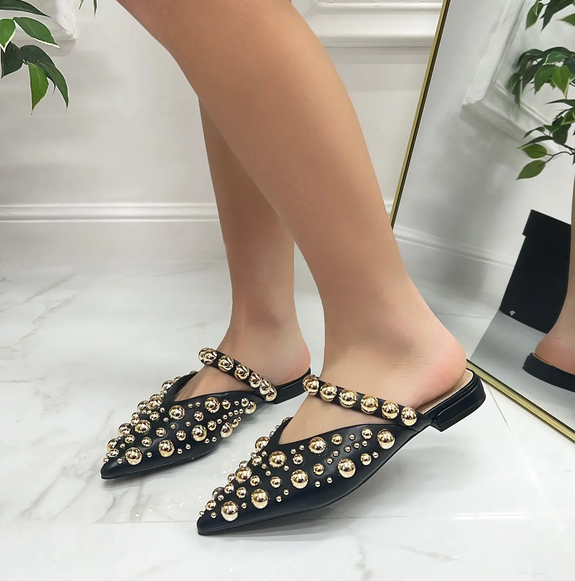 Morgan - Sabot Slippers Donna Punta Scarpe Borchie Casual Nero
