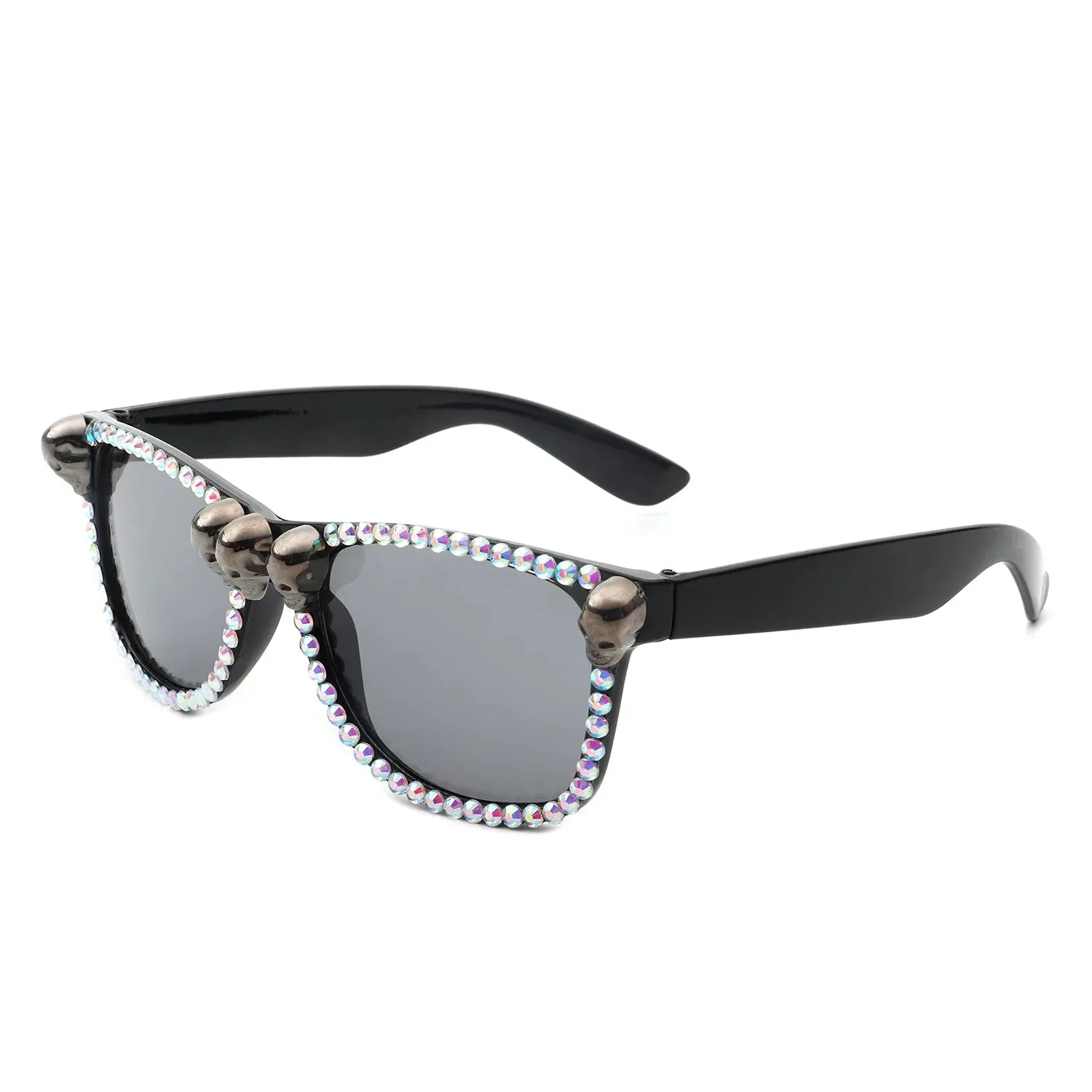 Myralis - Classic Horn Rim Rhinestone Gothic Skull Square Sunglasses