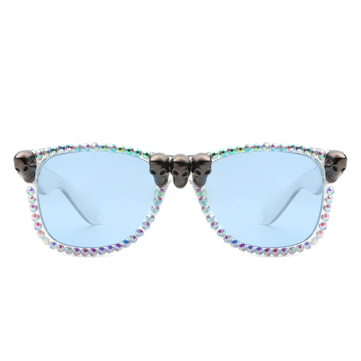 Myralis - Classic Horn Rim Rhinestone Gothic Skull Square Sunglasses