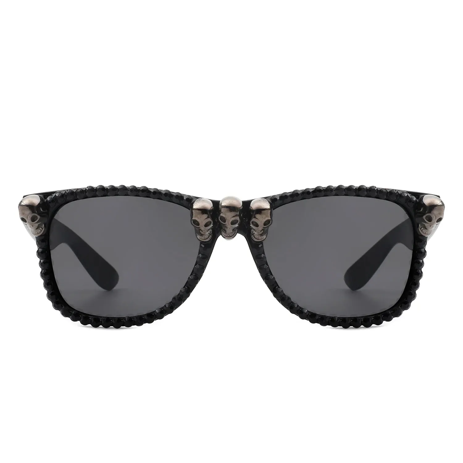 Myralis - Classic Horn Rim Rhinestone Gothic Skull Square Sunglasses