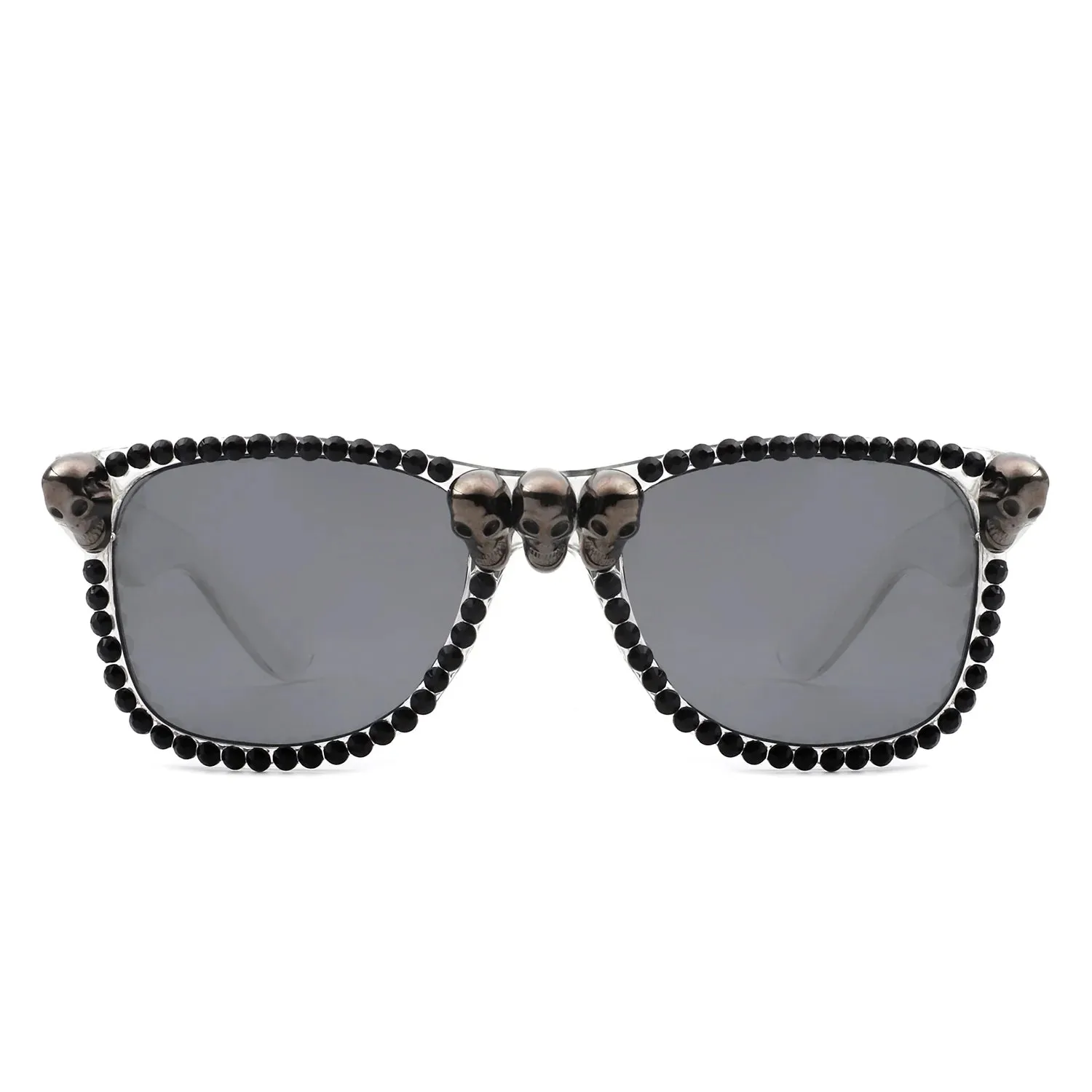 Myralis - Classic Horn Rim Rhinestone Gothic Skull Square Sunglasses