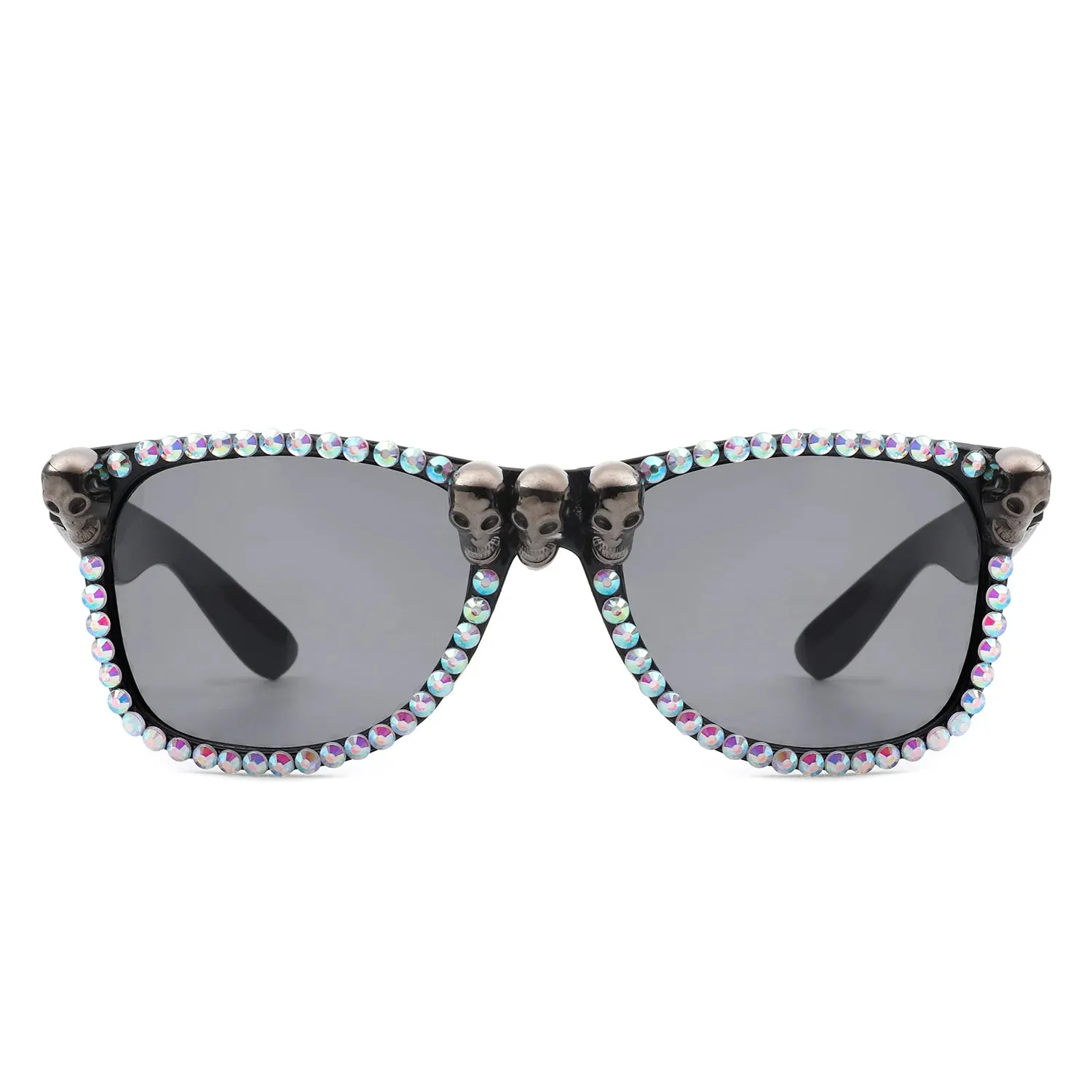 Myralis - Classic Horn Rim Rhinestone Gothic Skull Square Sunglasses
