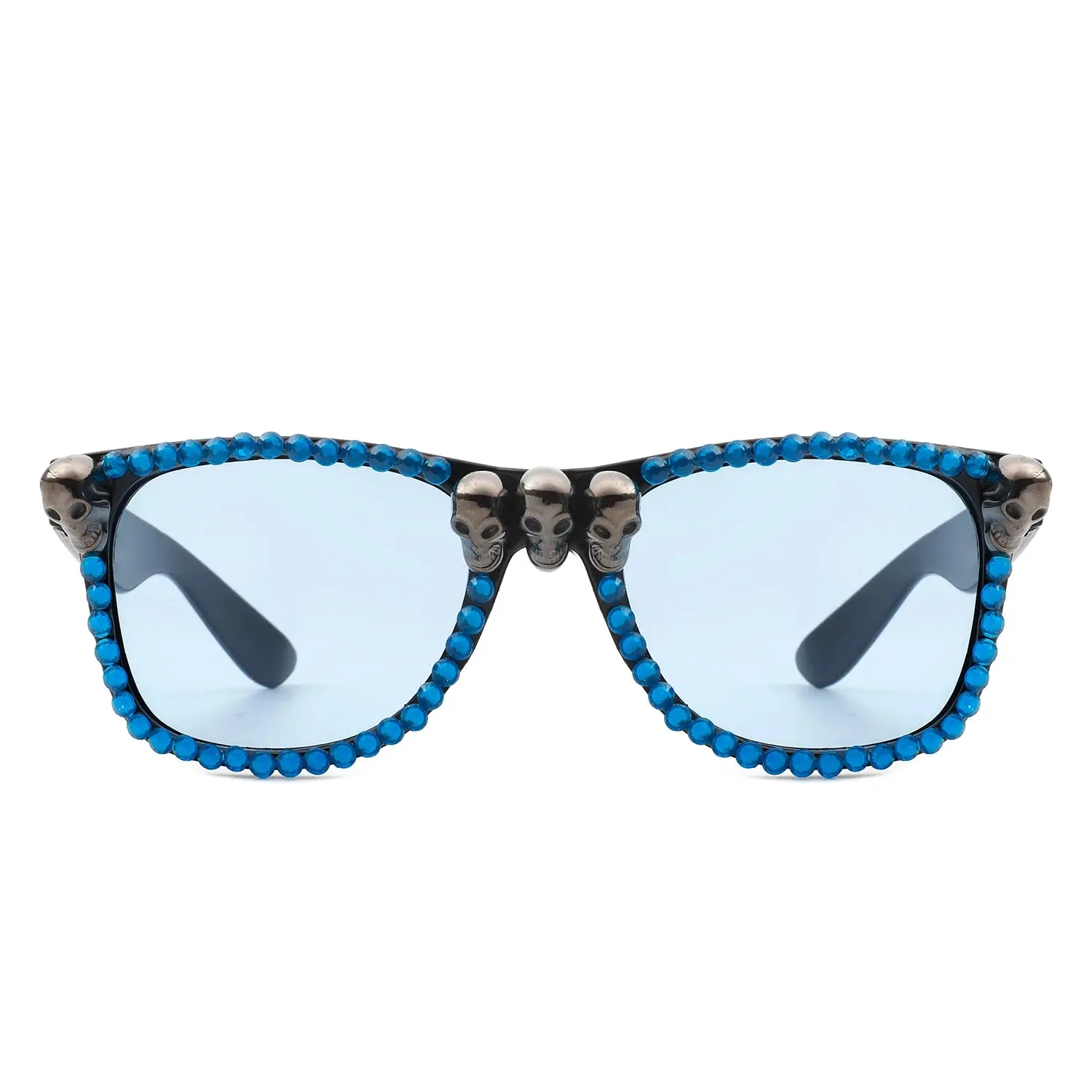 Myralis - Classic Horn Rim Rhinestone Gothic Skull Square Sunglasses