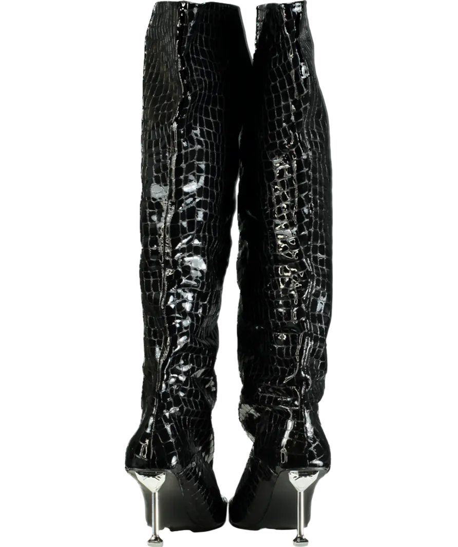 Naked Wolfe Black Texas Croc Patent Leather Boots UK 7 EU 40 