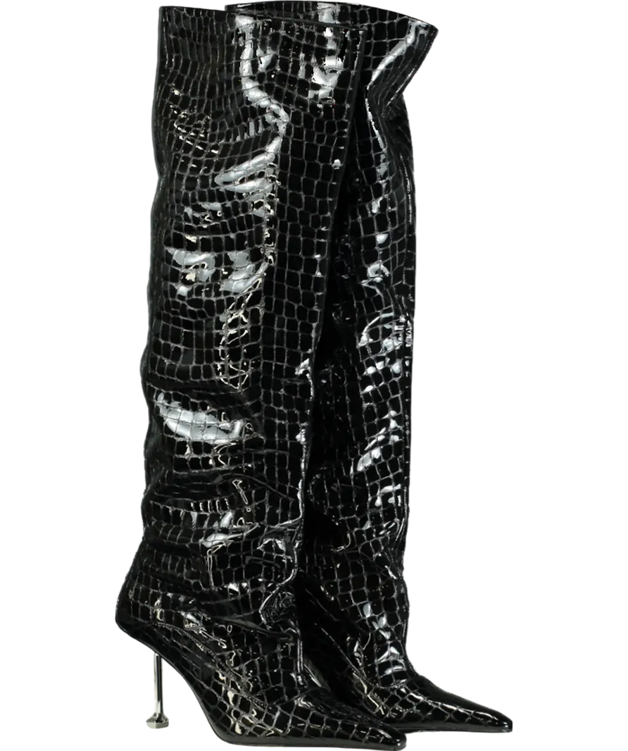 Naked Wolfe Black Texas Croc Patent Leather Boots UK 7 EU 40 