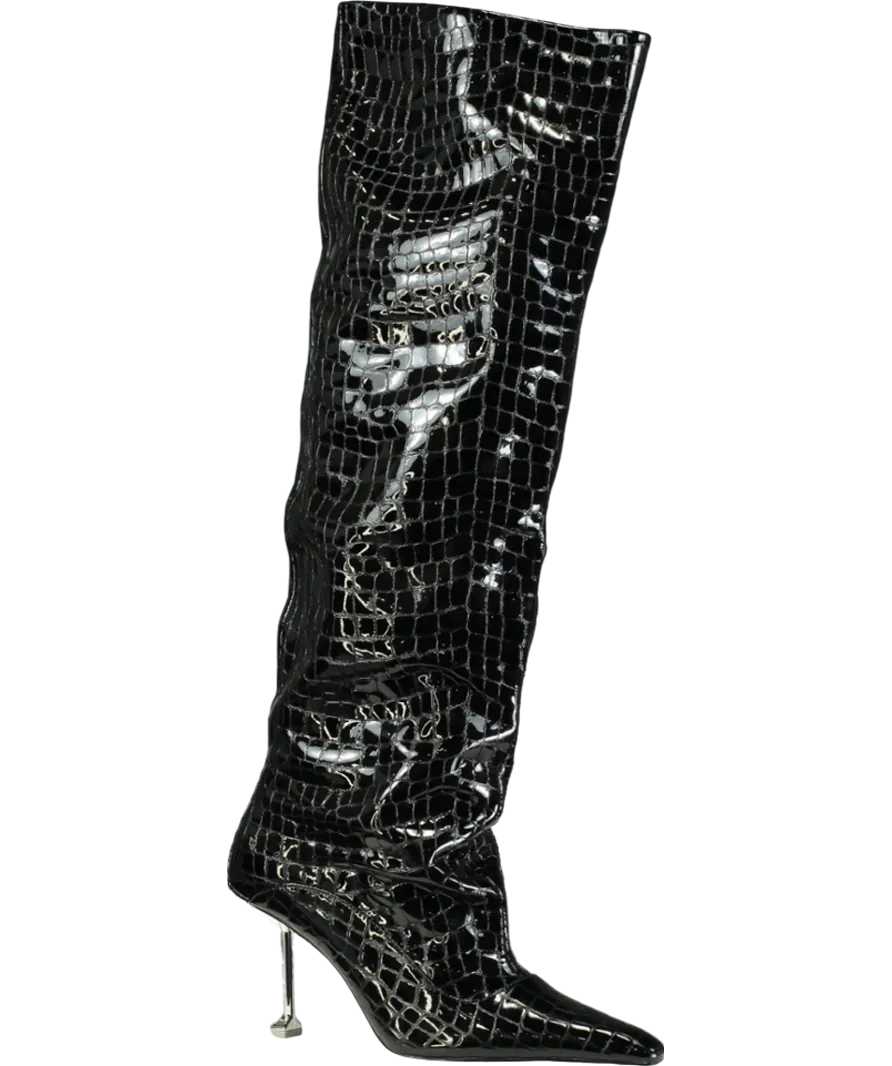Naked Wolfe Black Texas Croc Patent Leather Boots UK 7 EU 40 