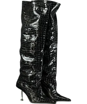 Naked Wolfe Black Texas Croc Patent Leather Boots UK 7 EU 40 