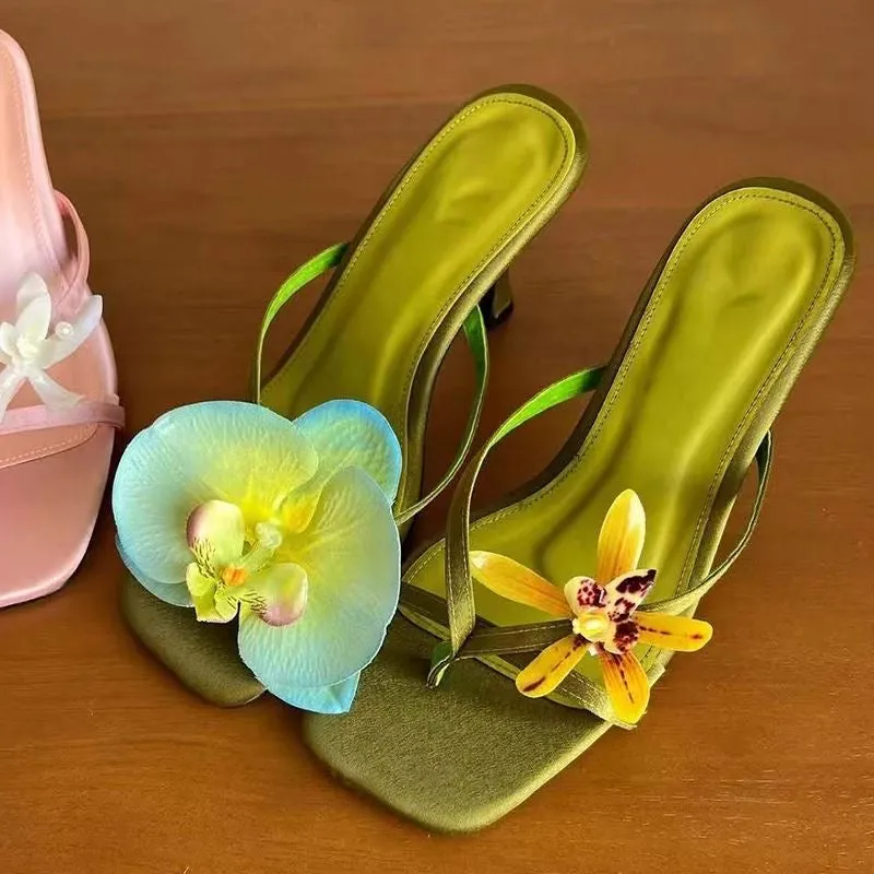 New Thai Bohemian Style Women's High Heel Thong Sandals, Peep Toe Resort Flip Flops