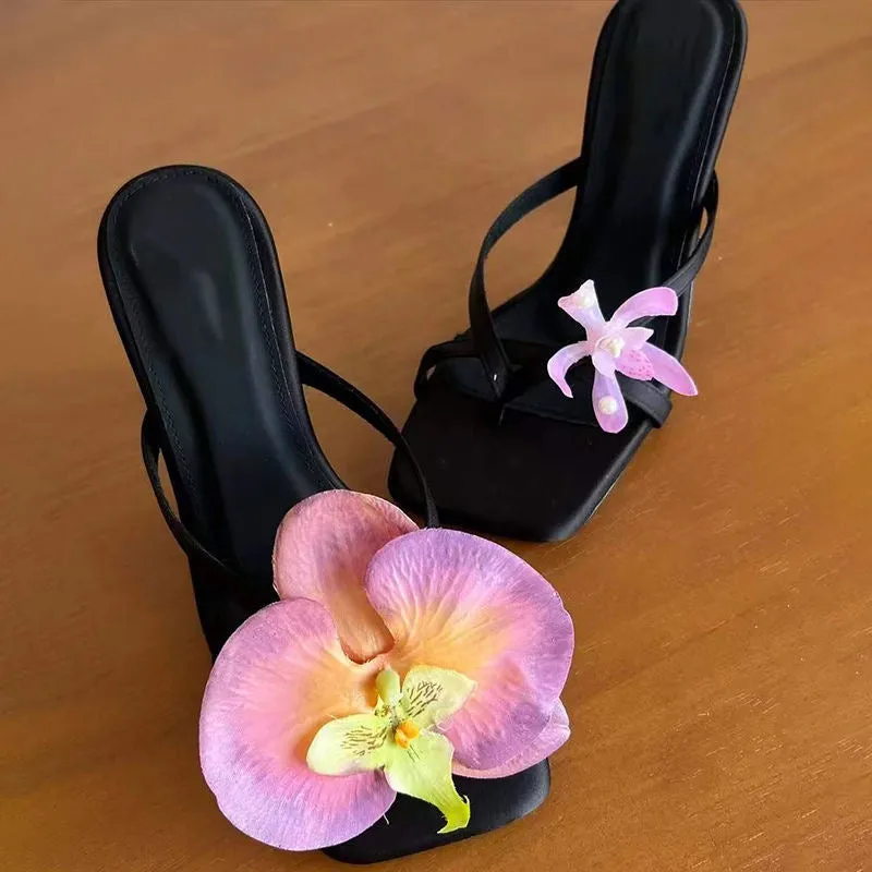 New Thai Bohemian Style Women's High Heel Thong Sandals, Peep Toe Resort Flip Flops