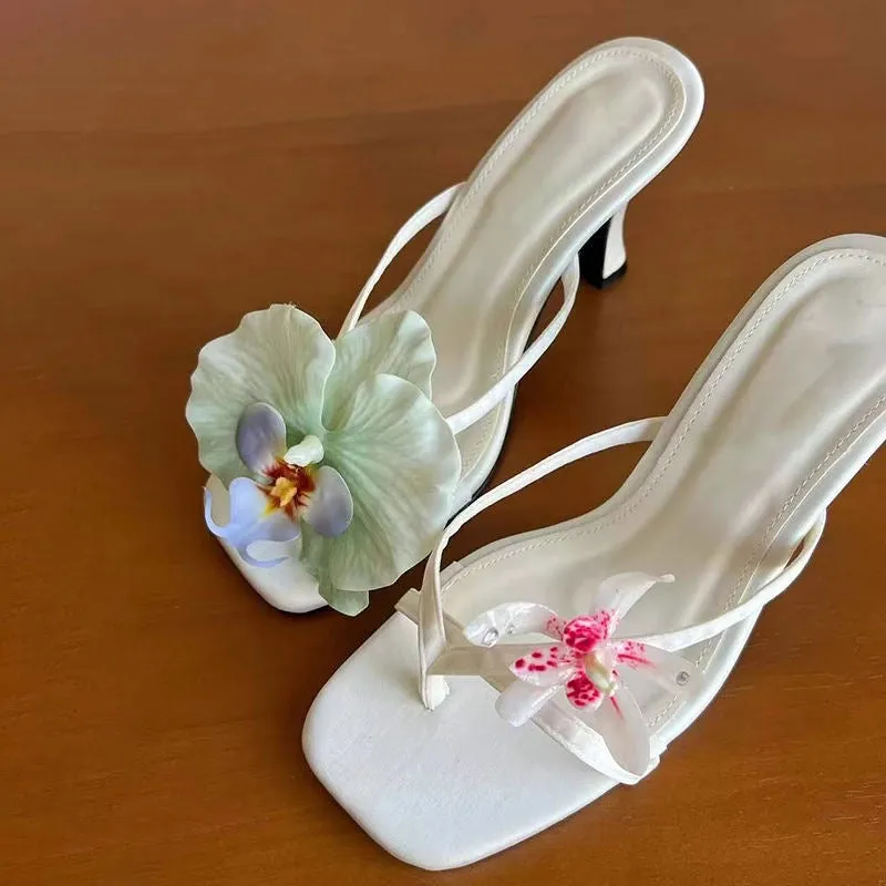 New Thai Bohemian Style Women's High Heel Thong Sandals, Peep Toe Resort Flip Flops