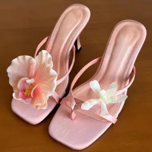 New Thai Bohemian Style Women's High Heel Thong Sandals, Peep Toe Resort Flip Flops