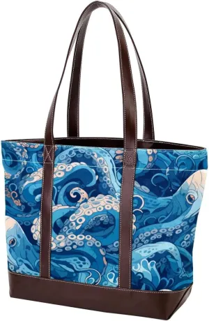 Ocean Octopus-1651 Tote Bags Durable Leather Canvas Purses and Handbags for Women Top Handle Shoulder Satchel Hobo Bags