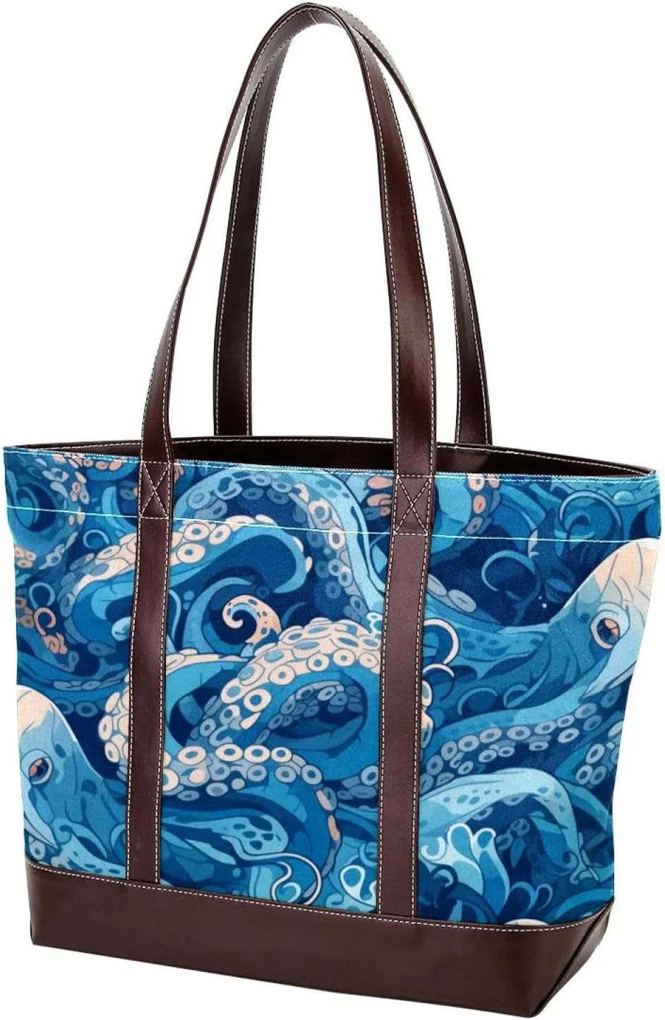 Ocean Octopus-1651 Tote Bags Durable Leather Canvas Purses and Handbags for Women Top Handle Shoulder Satchel Hobo Bags