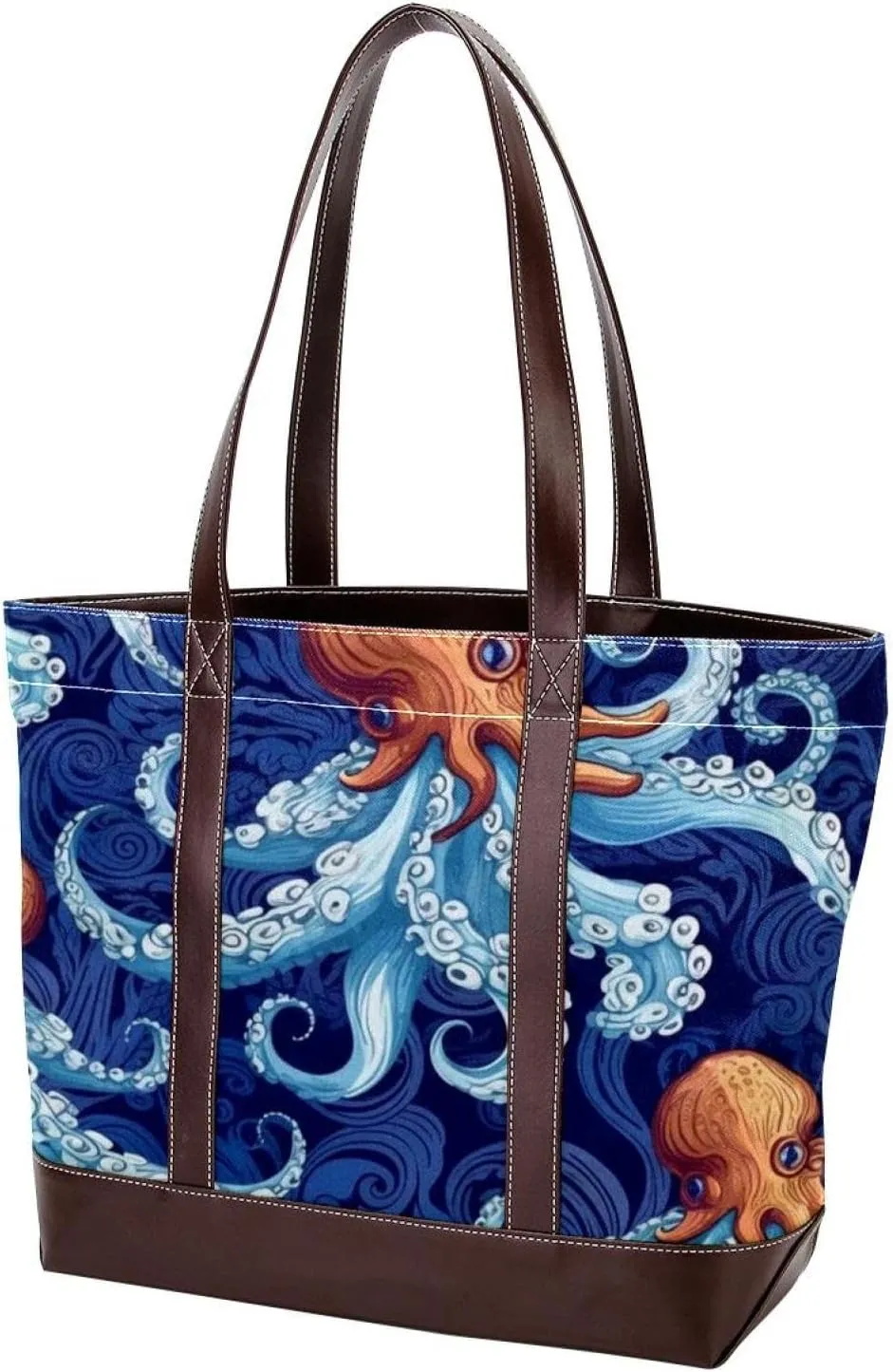 Ocean Octopus-1663 Tote Bags Durable Leather Canvas Purses and Handbags for Women Top Handle Shoulder Satchel Hobo Bags