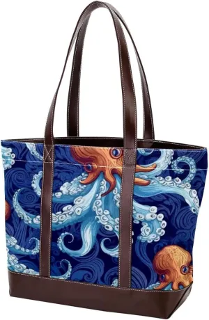 Ocean Octopus-1663 Tote Bags Durable Leather Canvas Purses and Handbags for Women Top Handle Shoulder Satchel Hobo Bags