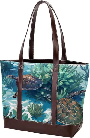 Ocean Turtle-256 Tote Bags Durable Leather Canvas Purses and Handbags for Women Top Handle Shoulder Satchel Hobo Bags