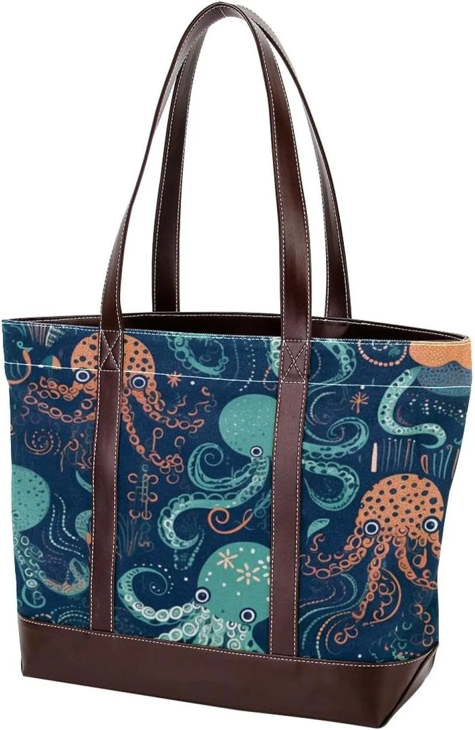 Octopus Art-1639 Tote Bags Durable Leather Canvas Purses and Handbags for Women Top Handle Shoulder Satchel Hobo Bags