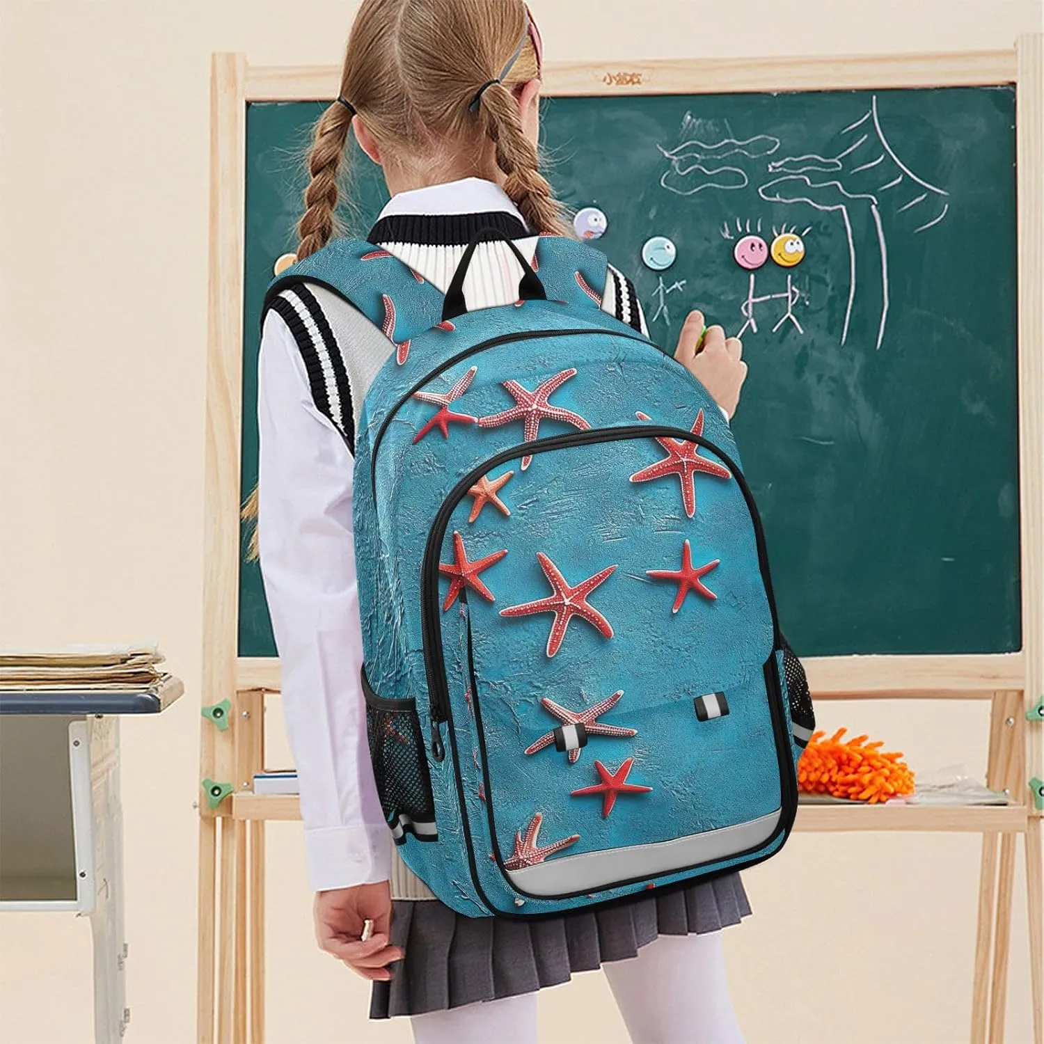 ODAWA Blue Textured with Starfish Laptop Backpack Purse Backpacks for High Schoolers Bookbag for School