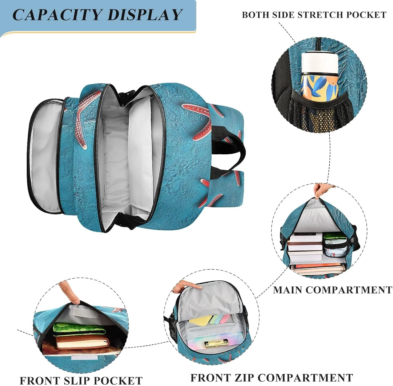 ODAWA Blue Textured with Starfish Laptop Backpack Purse Backpacks for High Schoolers Bookbag for School