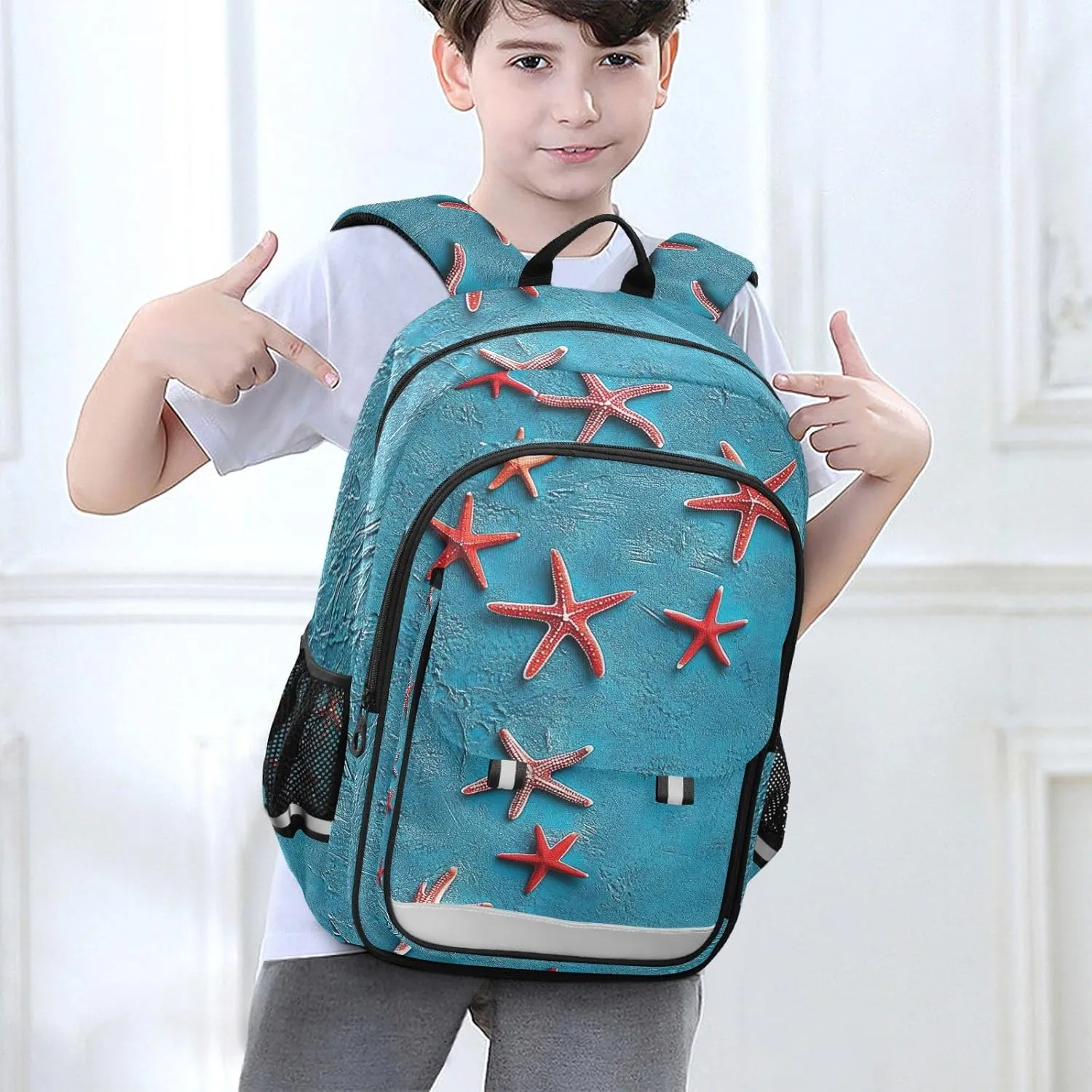 ODAWA Blue Textured with Starfish Laptop Backpack Purse Backpacks for High Schoolers Bookbag for School