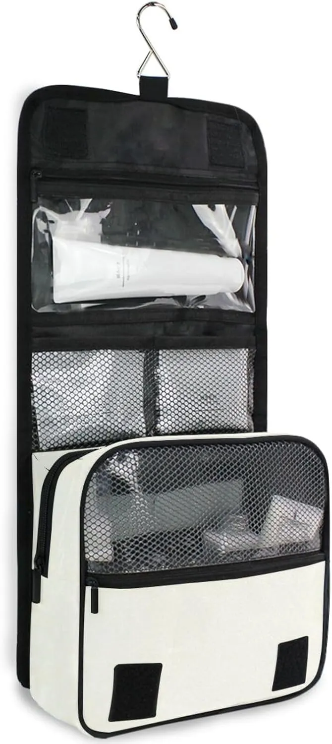 ODAWA Ivory Toiletry Bag Large Capacity Hanging Cosmetic Case Spacious Toiletry Bag for Women and Men