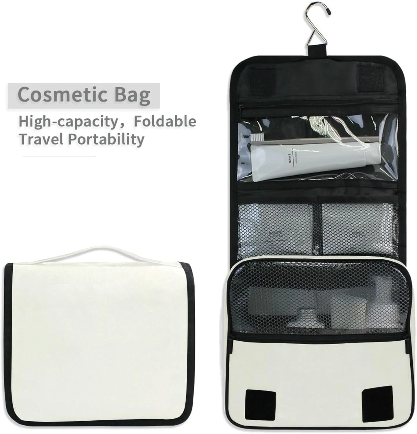 ODAWA Ivory Toiletry Bag Large Capacity Hanging Cosmetic Case Spacious Toiletry Bag for Women and Men