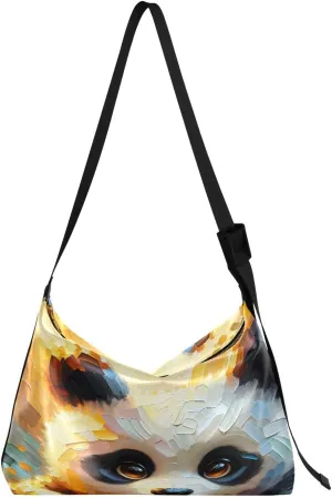 Oil Painting Artistic Panda Hobo Crossbody Bags for Women Leather Large Shoulder Bag Cross Body Fall Panda Trendy Womens Tote Bags Handbag for Travel Shopping