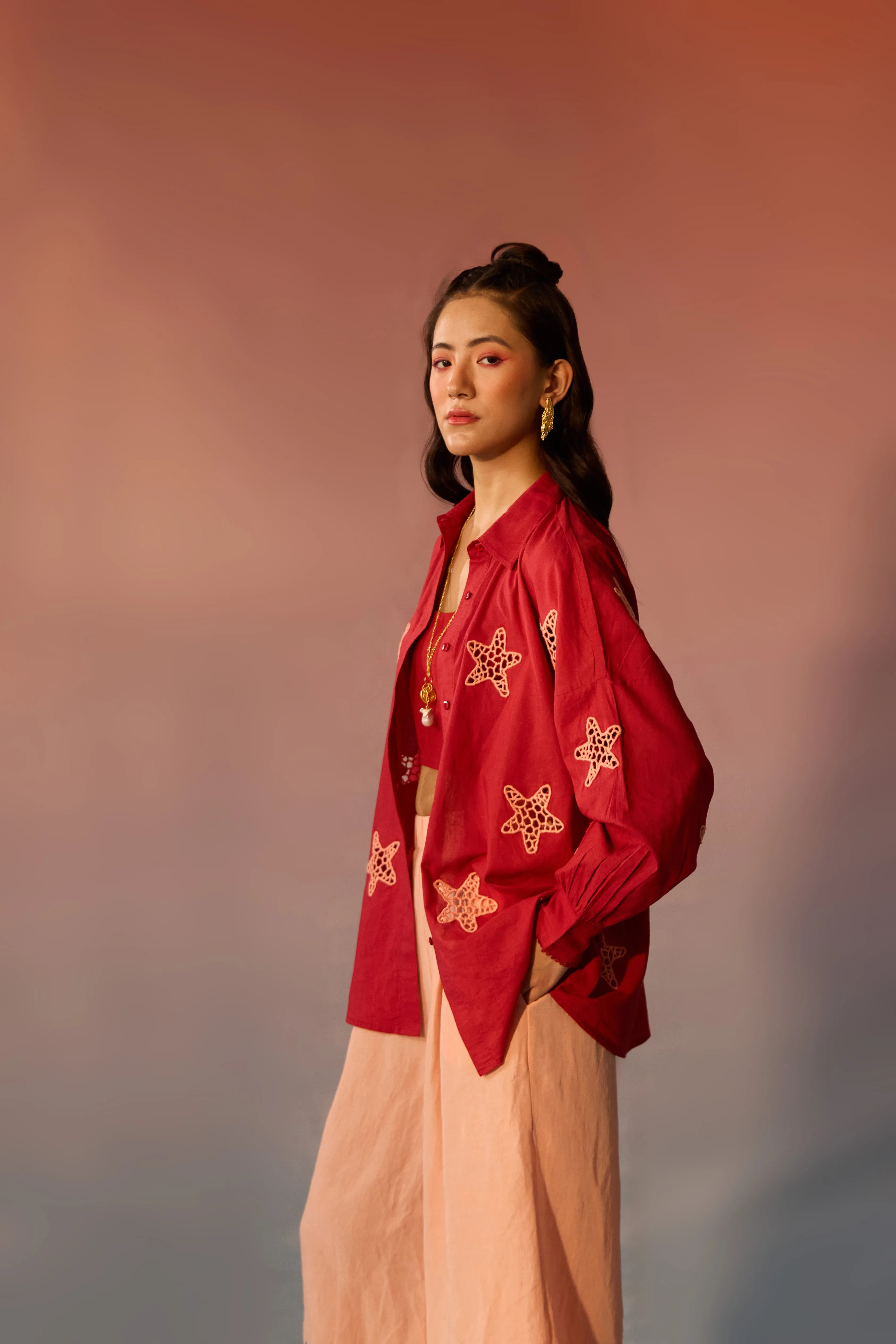 Oversized Shirt with Star Applique