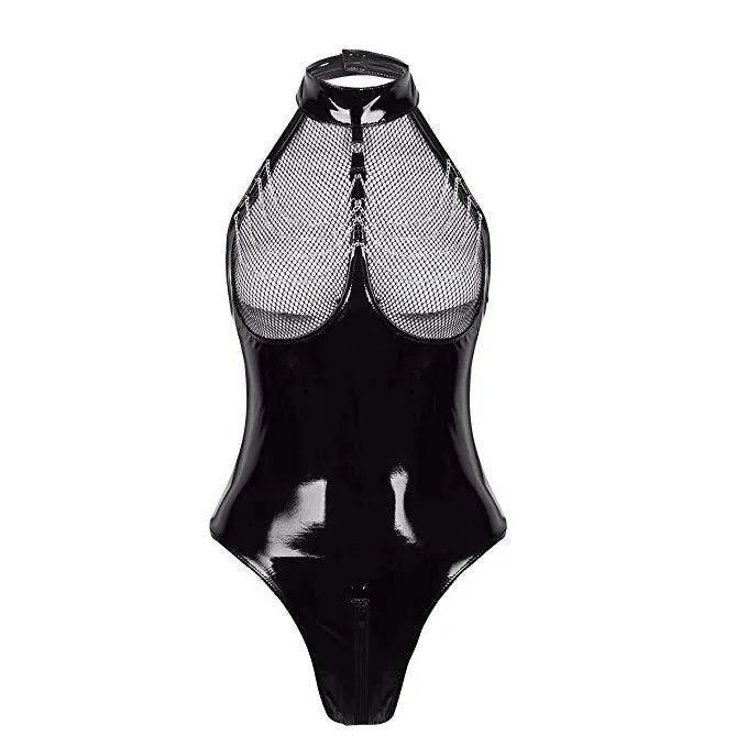 Patent Leather Hollow Lingerie