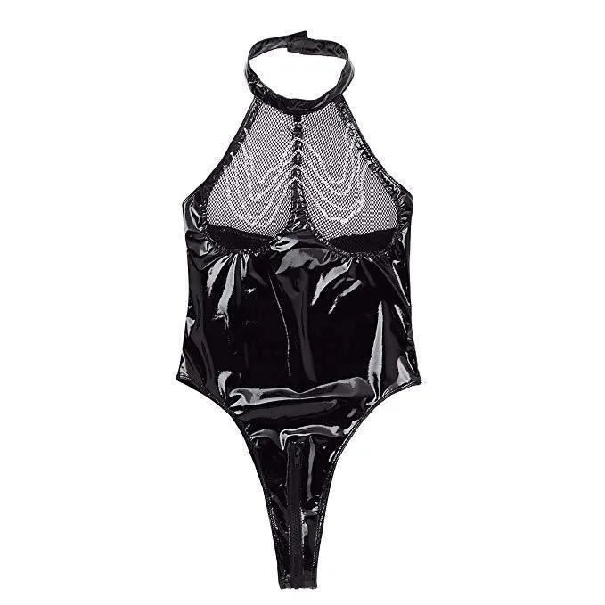 Patent Leather Hollow Lingerie