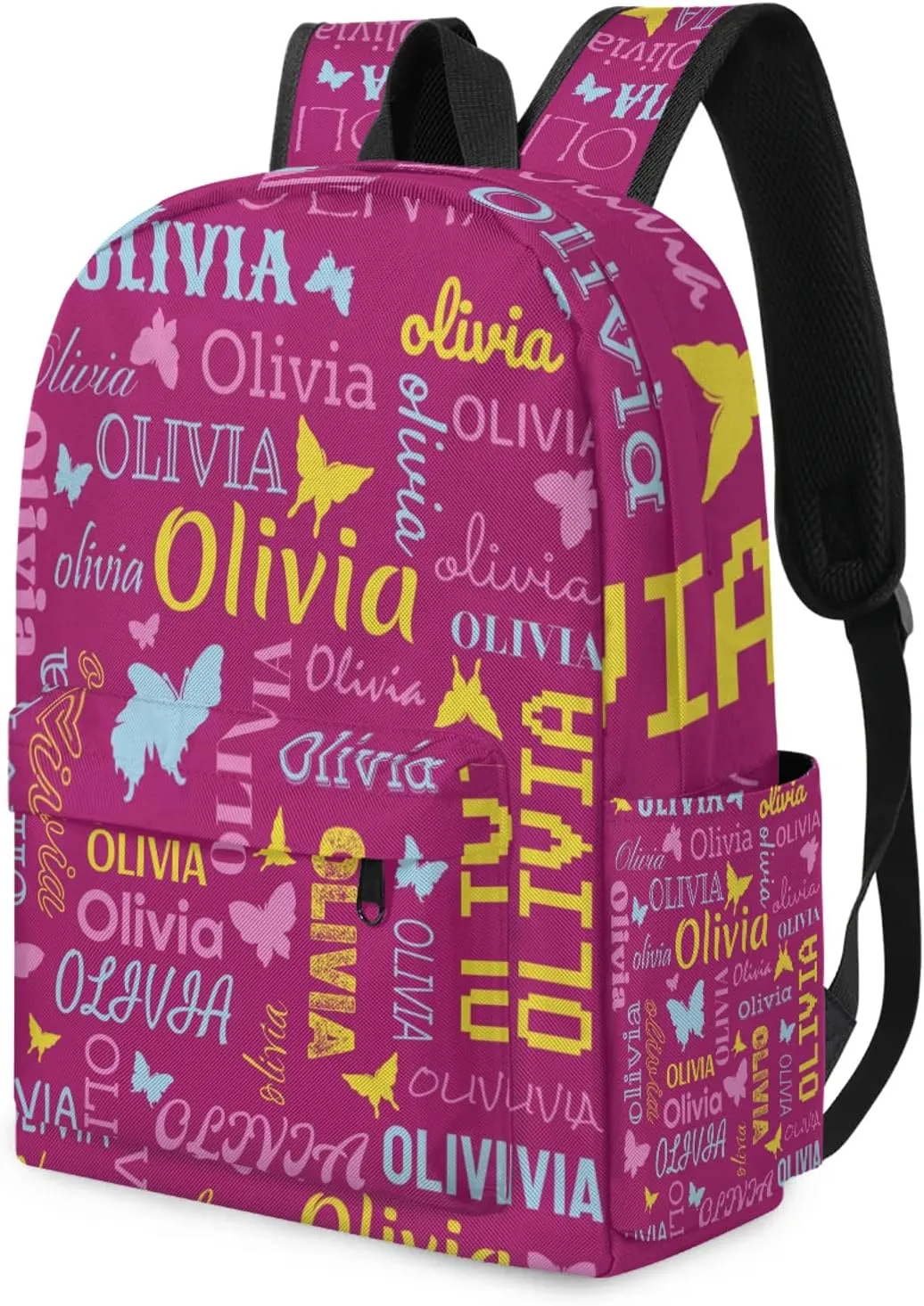 Personalized Butterfly Backpack with Name Custom Shoulder Bags for Women Men Waterproof Travel Casual Daypack Laptop Bag 15.1in, Berry