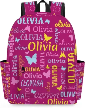 Personalized Butterfly Backpack with Name Custom Shoulder Bags for Women Men Waterproof Travel Casual Daypack Laptop Bag 15.1in, Berry