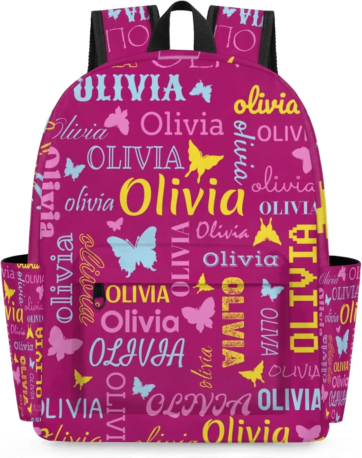 Personalized Butterfly Backpack with Name Custom Shoulder Bags for Women Men Waterproof Travel Casual Daypack Laptop Bag 15.1in, Berry
