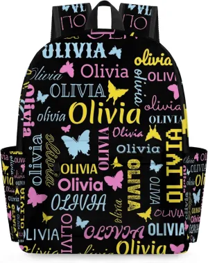 Personalized Butterfly Backpack with Name Custom Shoulder Bags for Women Men Waterproof Travel Casual Daypack Laptop Bag 15.1in, Black