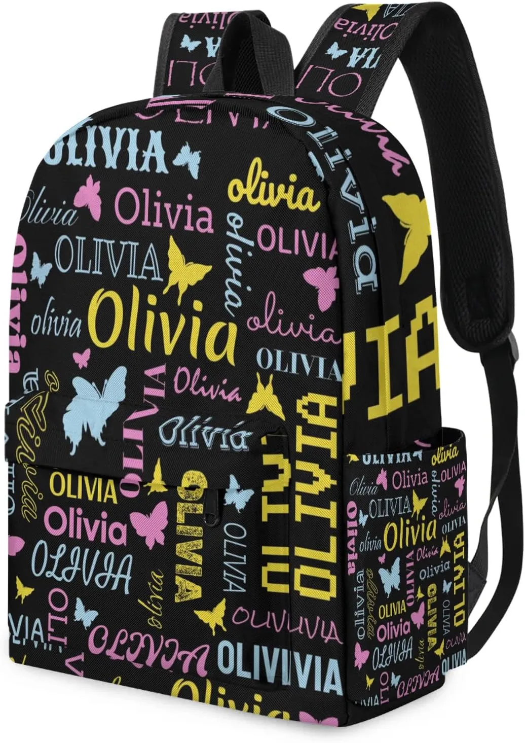 Personalized Butterfly Backpack with Name Custom Shoulder Bags for Women Men Waterproof Travel Casual Daypack Laptop Bag 15.1in, Black