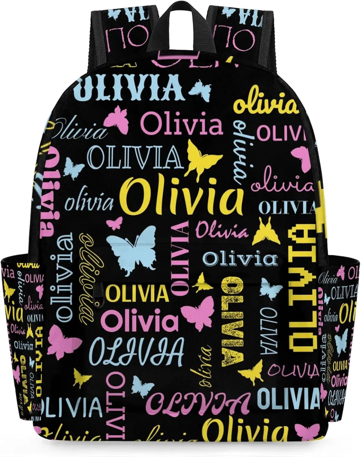 Personalized Butterfly Backpack with Name Custom Shoulder Bags for Women Men Waterproof Travel Casual Daypack Laptop Bag 15.1in, Black