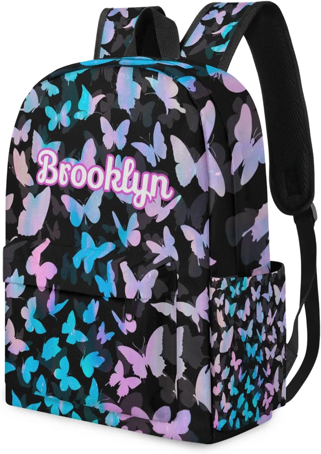 Personalized Butterfly Backpack with Name Custom Shoulder Bags for Women Men Waterproof Travel Casual Daypack Laptop Bag 15.1in, Blue Pink Glitter