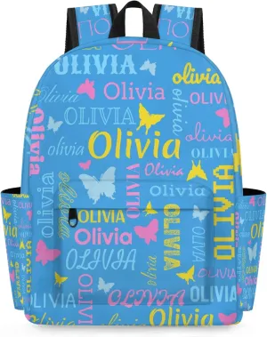 Personalized Butterfly Backpack with Name Custom Shoulder Bags for Women Men Waterproof Travel Casual Daypack Laptop Bag 15.1in, Blue