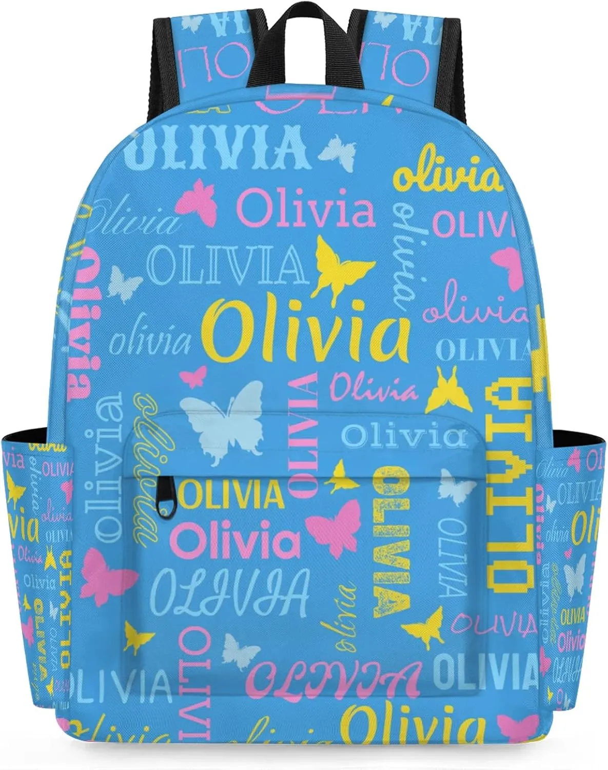 Personalized Butterfly Backpack with Name Custom Shoulder Bags for Women Men Waterproof Travel Casual Daypack Laptop Bag 15.1in, Blue