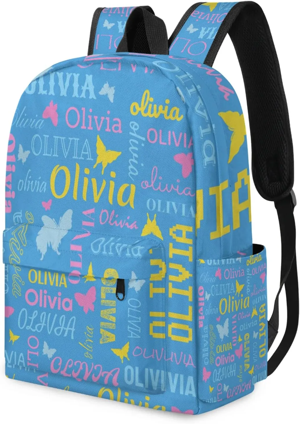 Personalized Butterfly Backpack with Name Custom Shoulder Bags for Women Men Waterproof Travel Casual Daypack Laptop Bag 15.1in, Blue