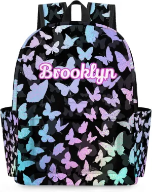 Personalized Butterfly Backpack with Name Custom Shoulder Bags for Women Men Waterproof Travel Casual Daypack Laptop Bag 15.1in, Gradient Blue Purple