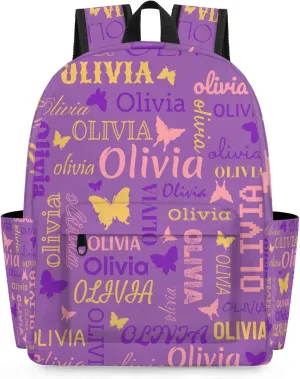 Personalized Butterfly Backpack with Name Custom Shoulder Bags for Women Men Waterproof Travel Casual Daypack Laptop Bag 15.1in, Purple