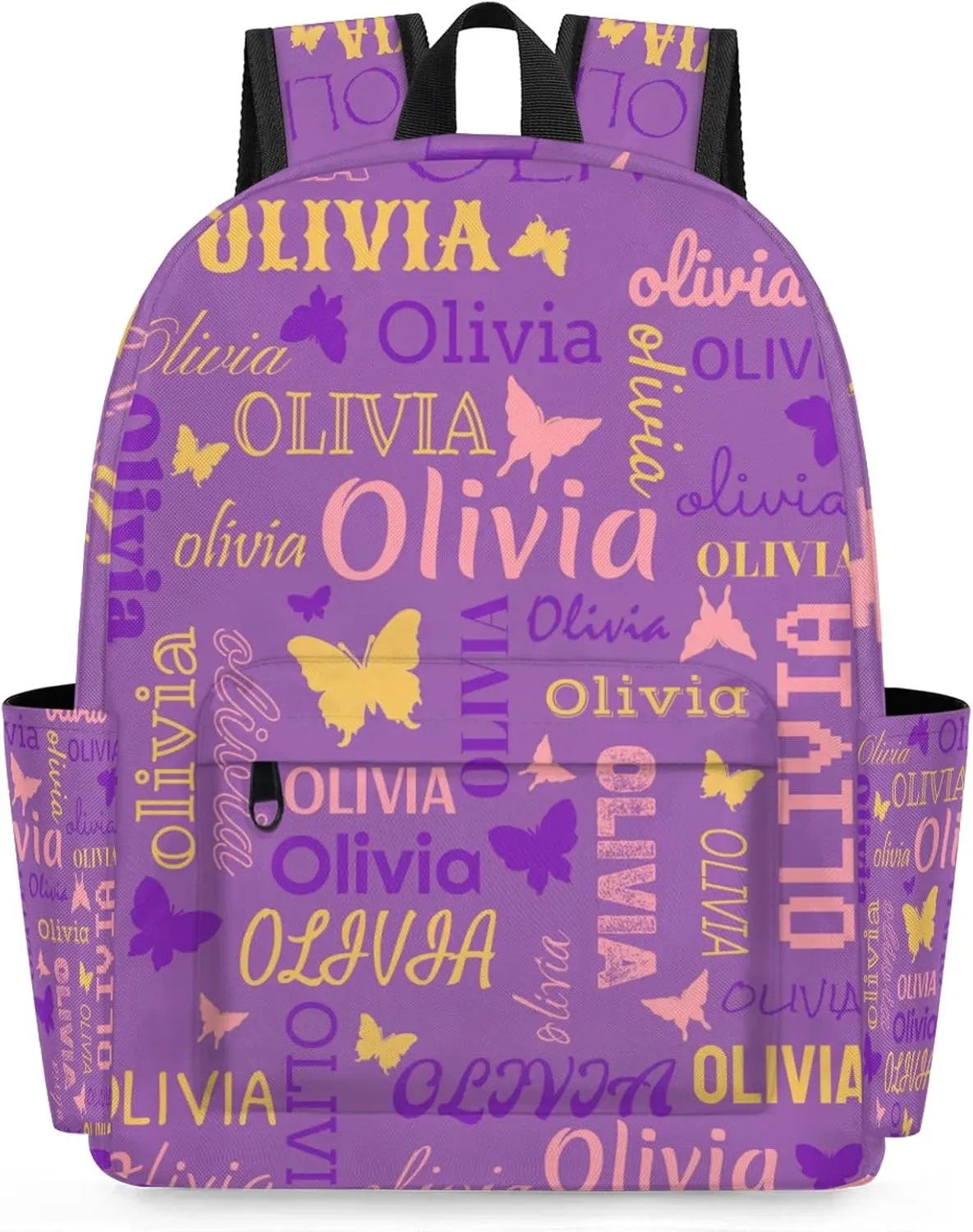 Personalized Butterfly Backpack with Name Custom Shoulder Bags for Women Men Waterproof Travel Casual Daypack Laptop Bag 15.1in, Purple