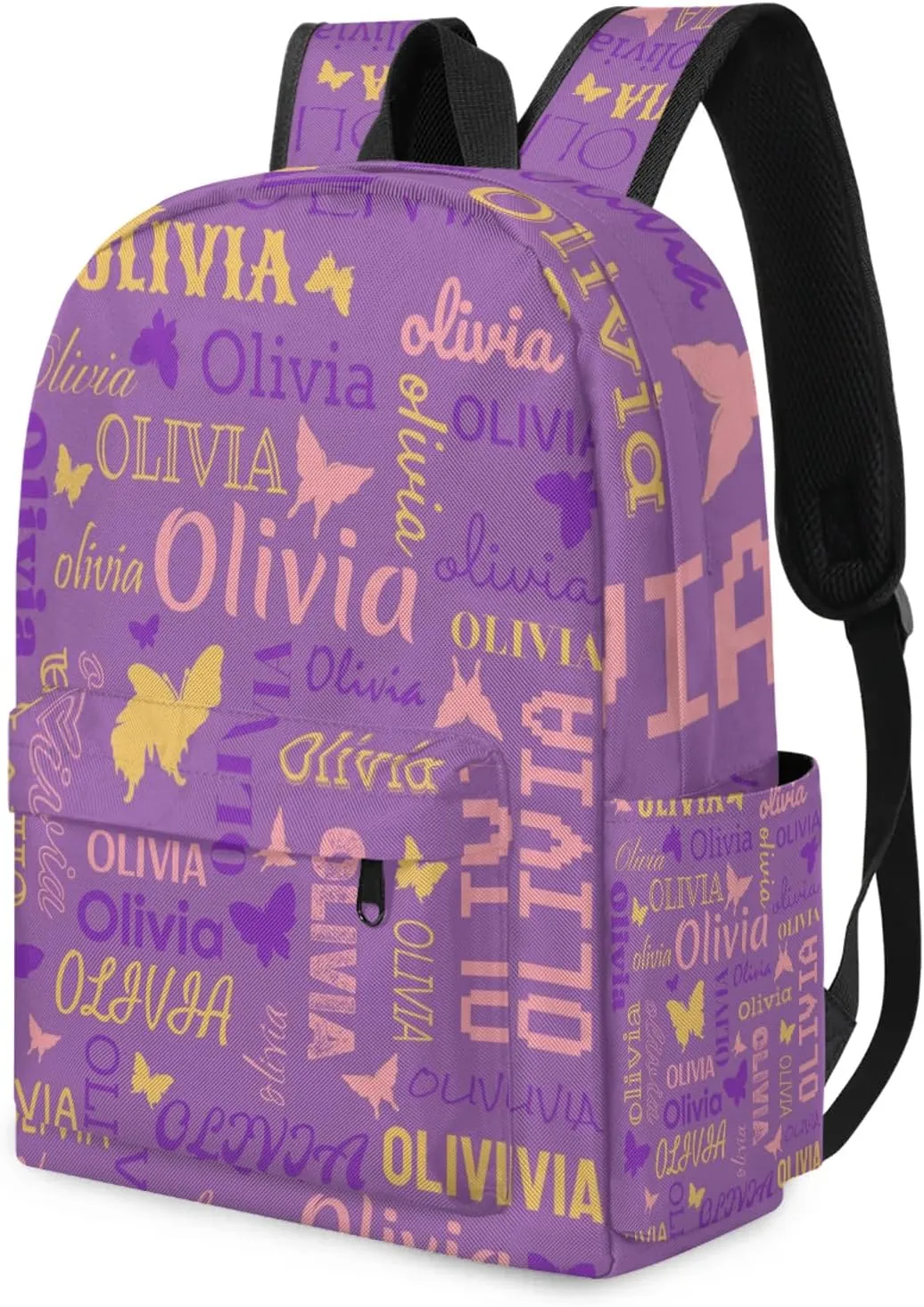 Personalized Butterfly Backpack with Name Custom Shoulder Bags for Women Men Waterproof Travel Casual Daypack Laptop Bag 15.1in, Purple
