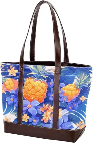 Pineapple Flowers-1855 Tote Bags Durable Leather Canvas Purses and Handbags for Women Top Handle Shoulder Satchel Hobo Bags